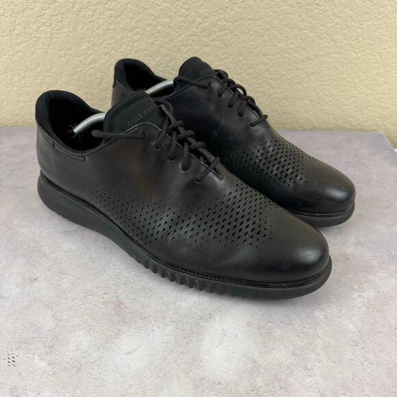 Cole Haan 2.ZeroGrand Mens Sz 12 Wide Oxford Black Leather Laser Wingtip C23832 - Picture 1 of 10